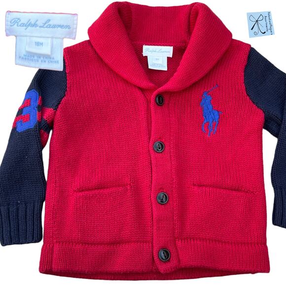 Ralph Lauren Big Pony Varsity Cardigan Sweater Baby Sz 18 Months - Picture 1 of 4